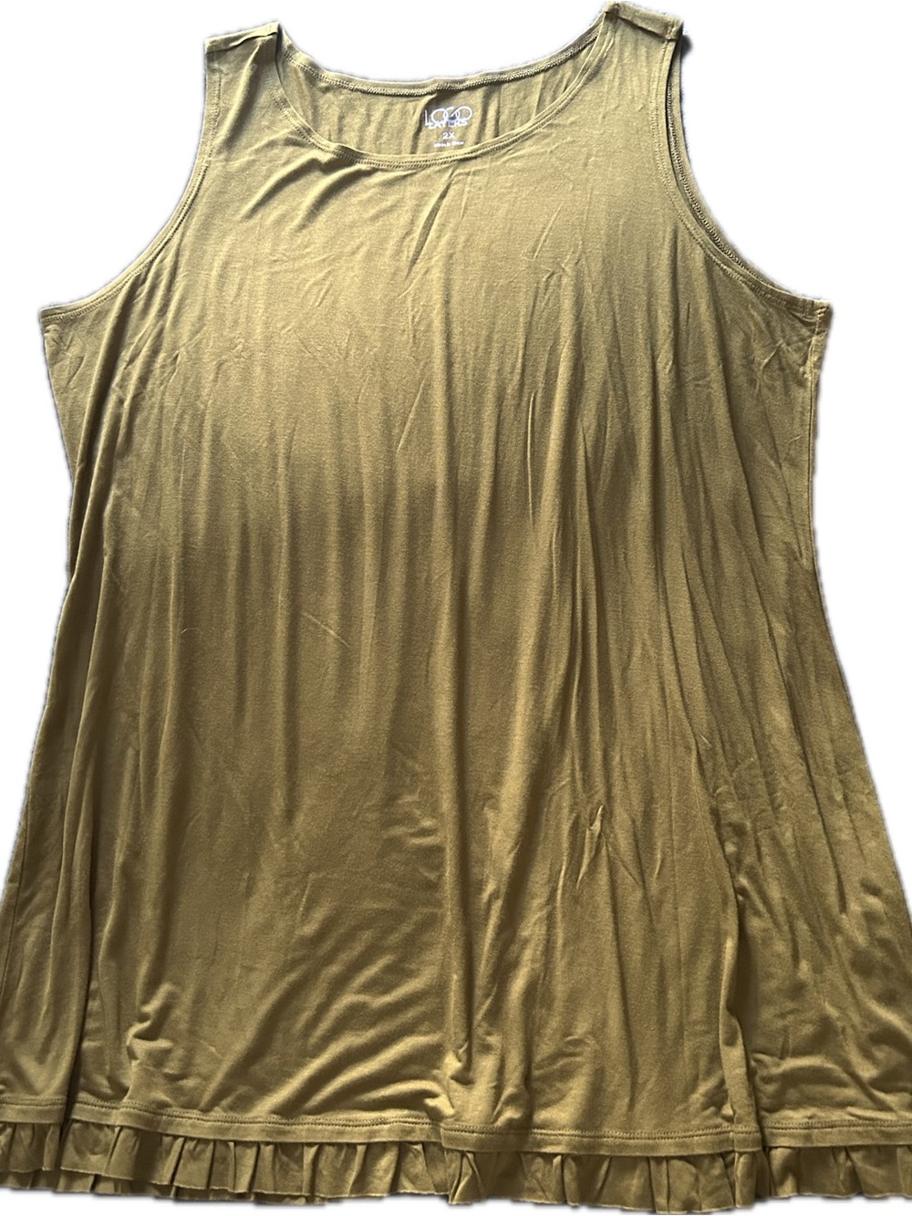 Sleeveless A-Line Tank with Ruffle Hem - Olive Green